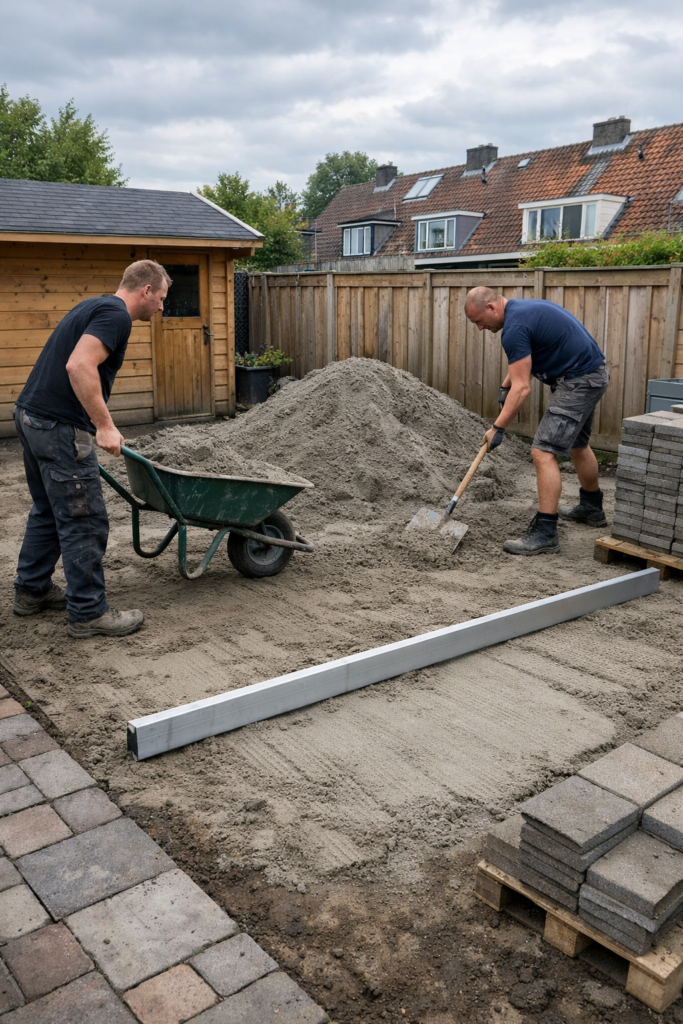 Achtertuin ophogen door 2 werkmannen